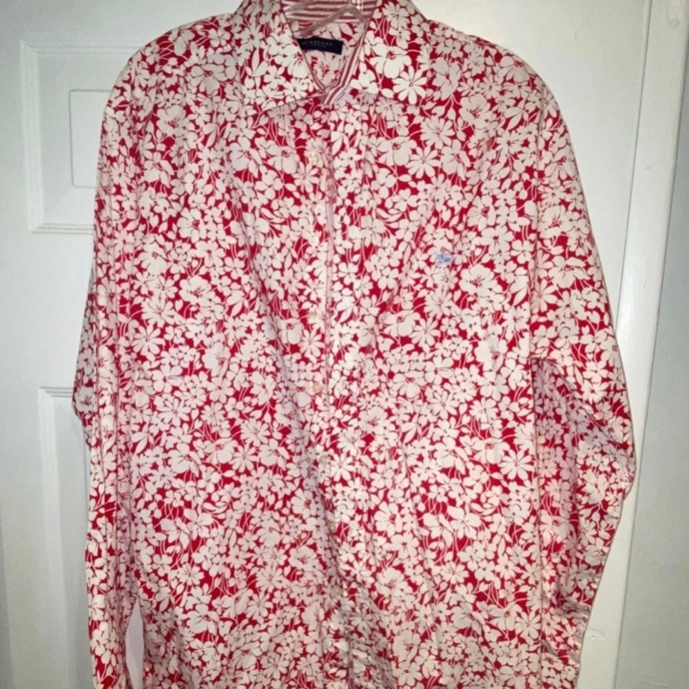 Burberry London red and white mens dress shirt